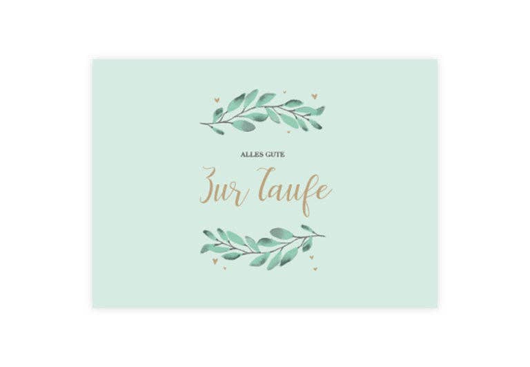Postkarte Taufe Blätter