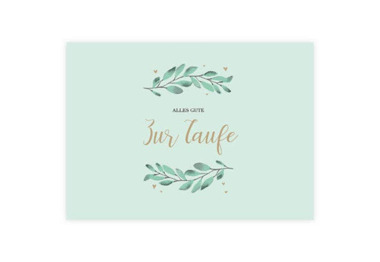 Postkarte Taufe Blätter