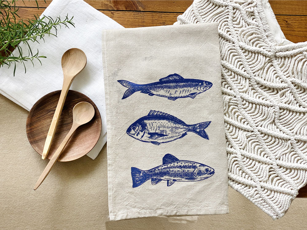 FISCHE Küchentuch Halbleinen, ca. 47 x 70 cm, Handsiebdruck