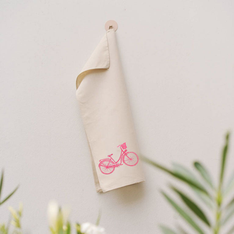 Fahrrad Küchentuch Halbleinen, ca. 47 x 70 cm, Handsiebdruck