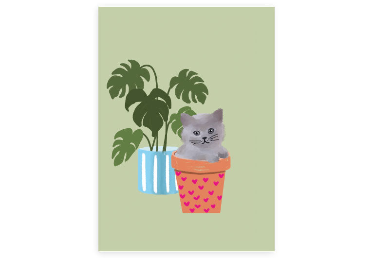 Katze im Topf | Postkarte | Gruß | Pappkarte