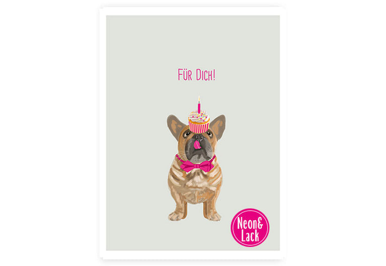 Bulldogge | Neon Postkarte | Geburtstag