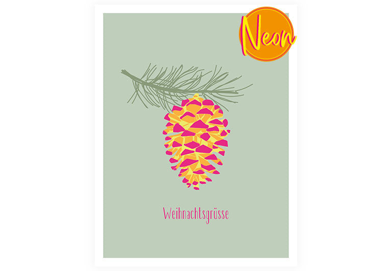 X Kiefernzapfen | AuriCard | Weihnachten | Neon Postkarte