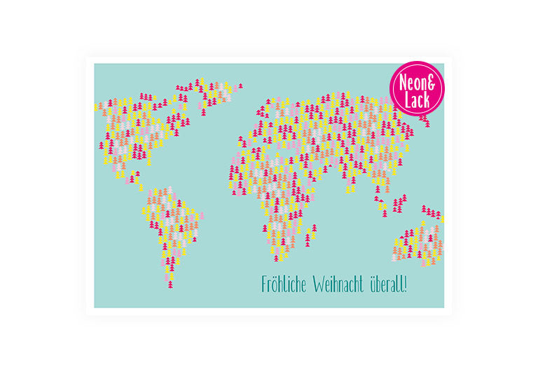 X Weltkarte | Neon Postkarte Weihnachten