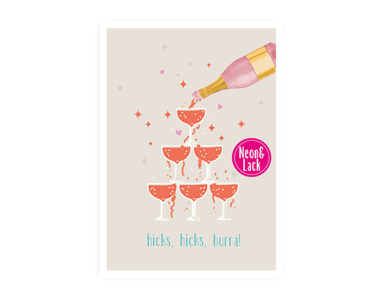 Champagner hicks | Neon Postkarte | Geburtstag