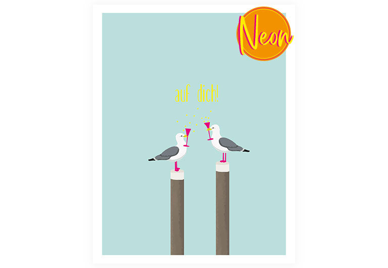 Möwen auf dich | AuriCard | Neon Postkarte