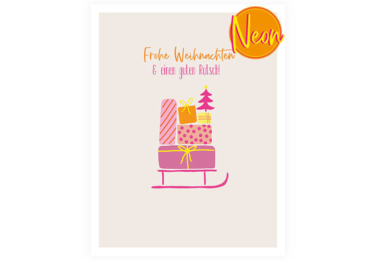X Schlitten Geschenke | AuriCard | Weihnachten | Neon Postkarte