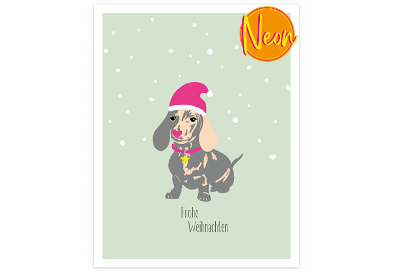 X Dackel Mütze | AuriCard | Weihnachten | Neon Postkarte