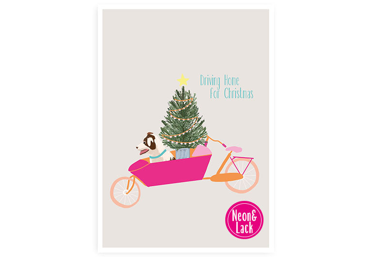 X Lastenrad Hund | Neon Postkarte Weihnachten